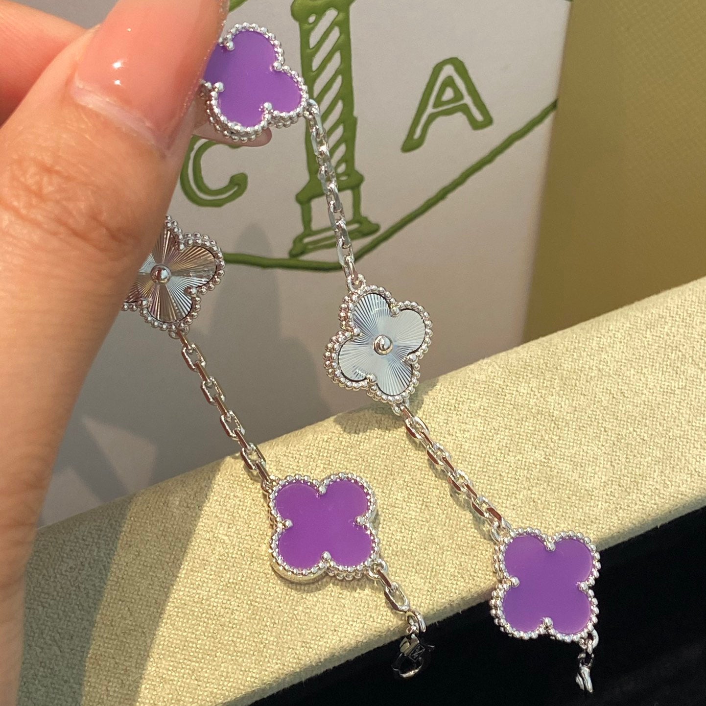 [Clover Jewelry]CLOVER  5 MOTIFS  PURPLE VIOLET BRACELET SILVER