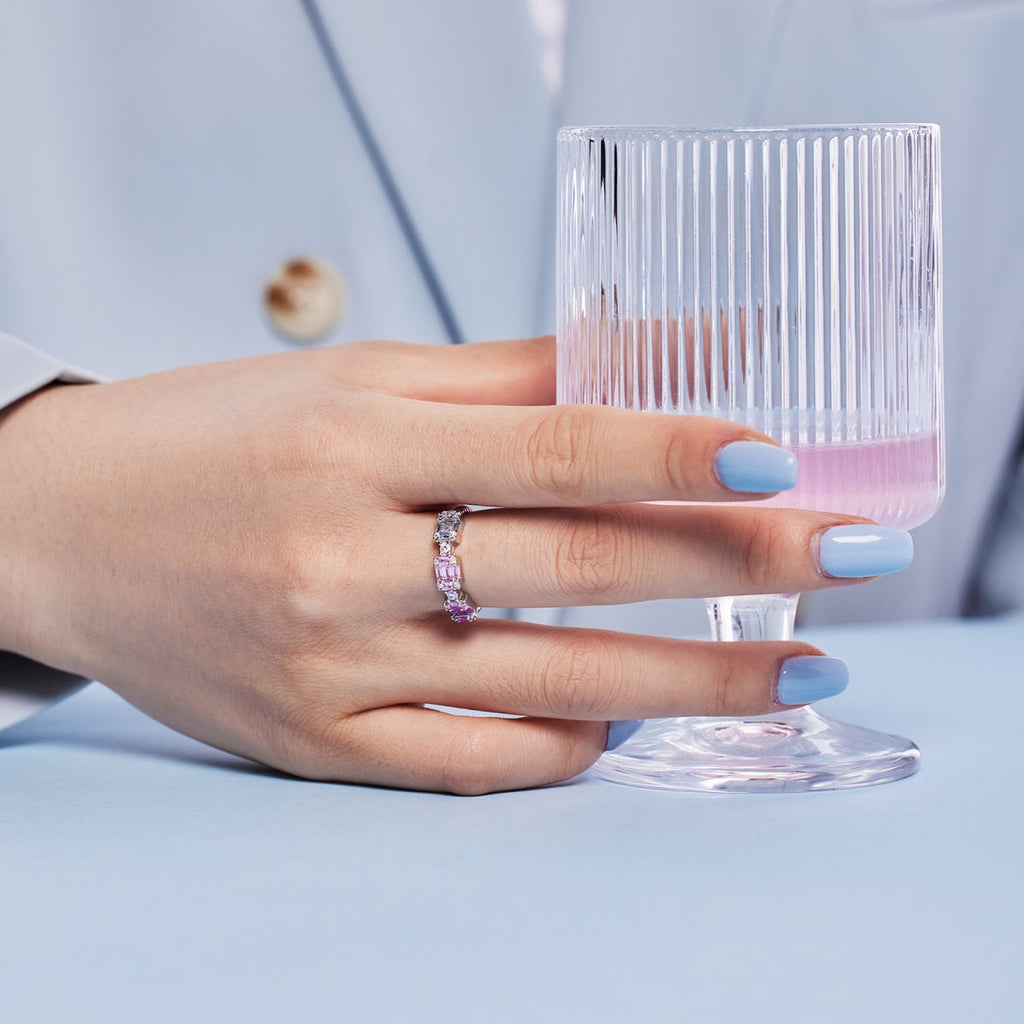 [Clover Jewelry]ユニークなカラフルエメラルドカットパーティーリング