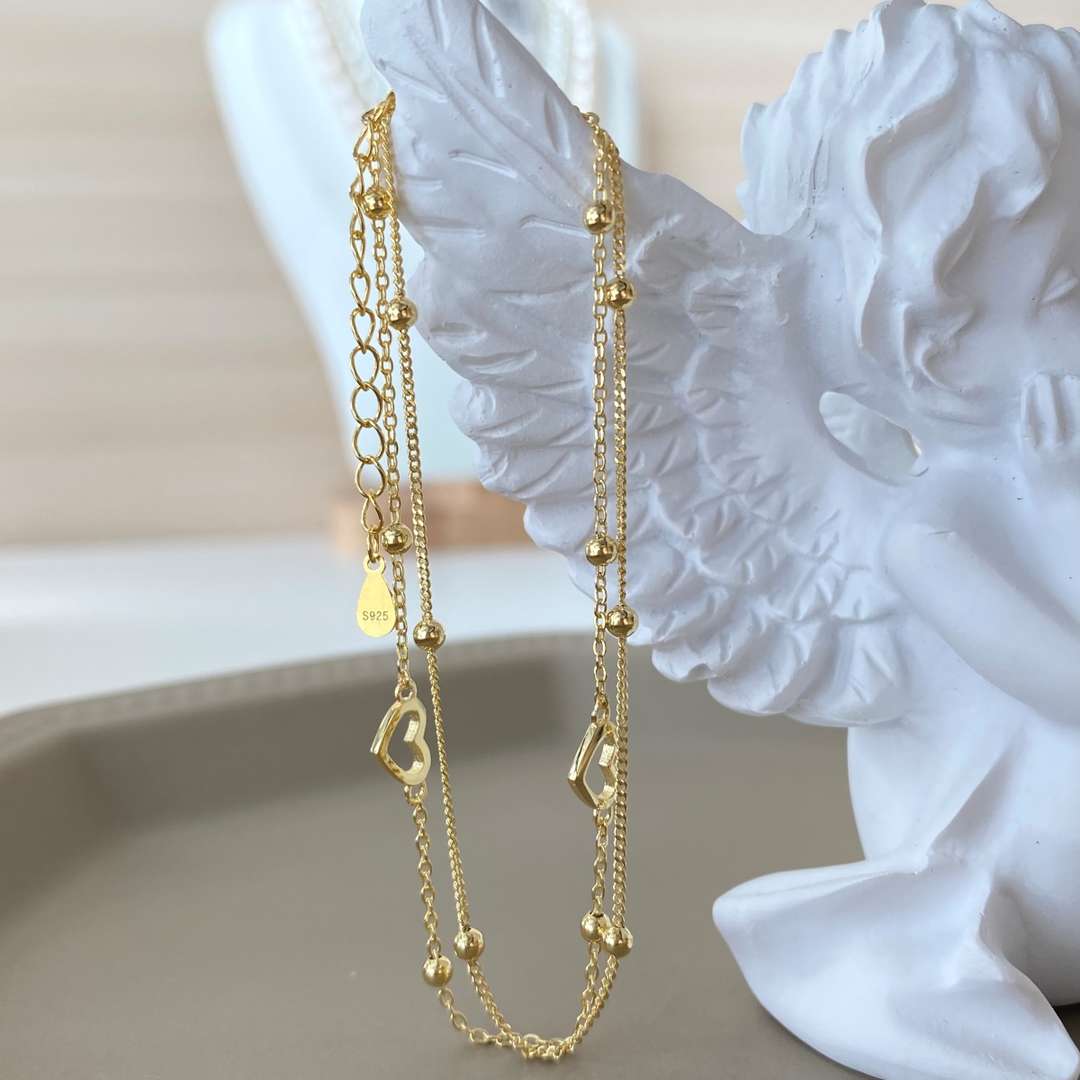 [Clover Jewelry]Zierliches doppellagiges Liebesherz-Armband