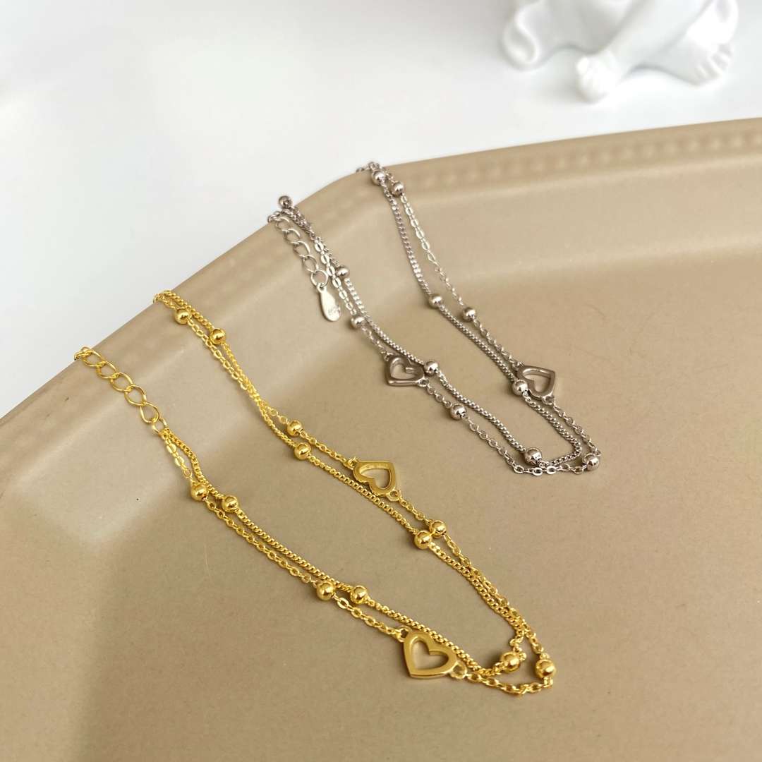 [Clover Jewelry]Zierliches doppellagiges Liebesherz-Armband