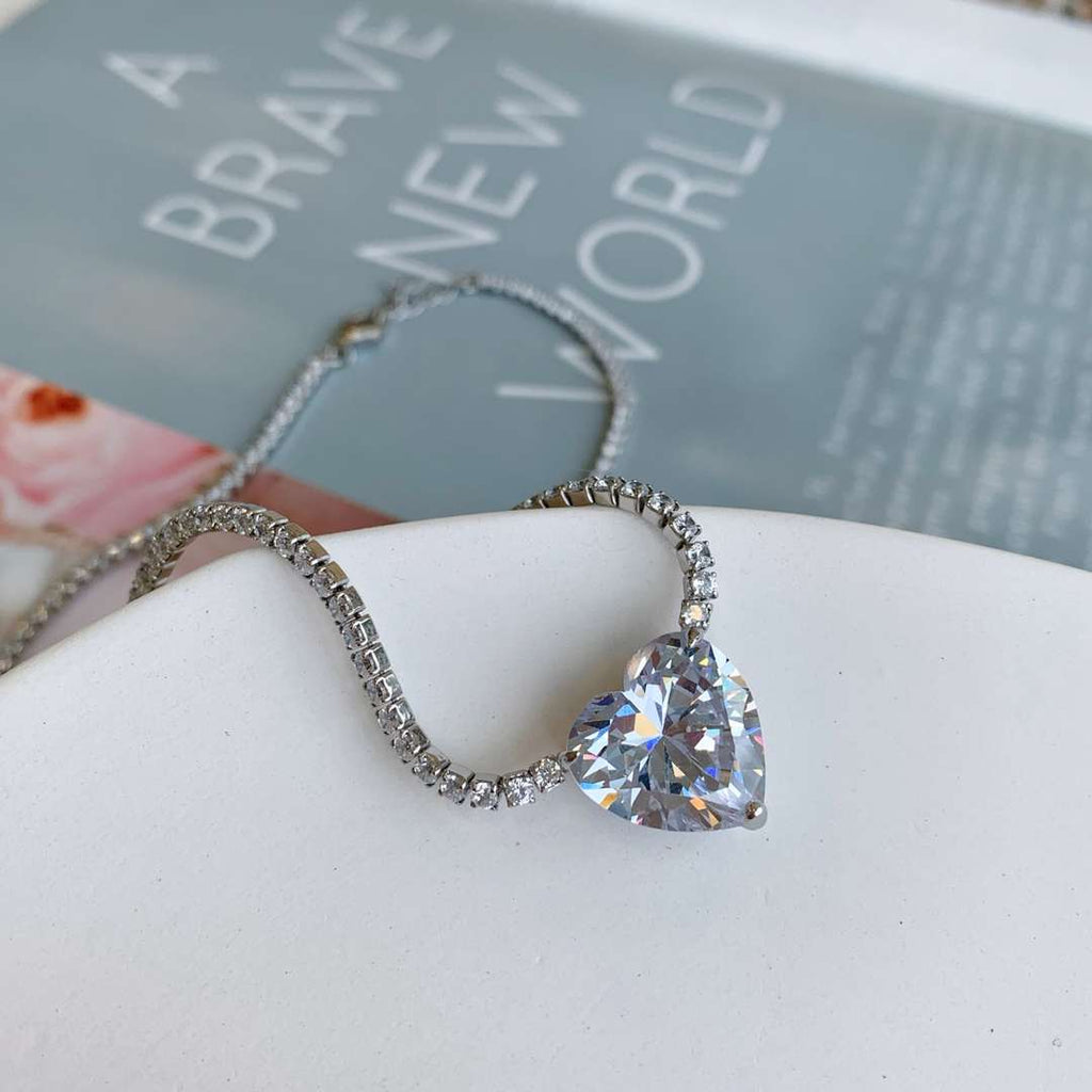 [Clover Jewelry]8.0 Carat Versatile Colorful Sweet Heart-Shaped Tennis Necklace
