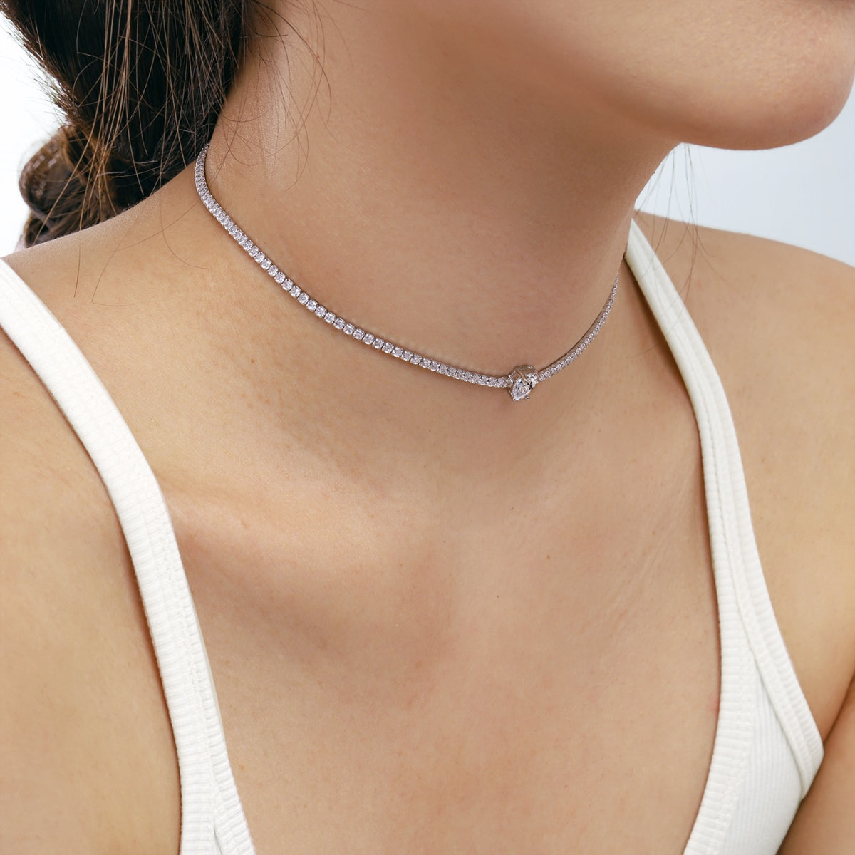 [Clover Jewelry]1.0カラット ユニーク ペアカット テニスネックレス