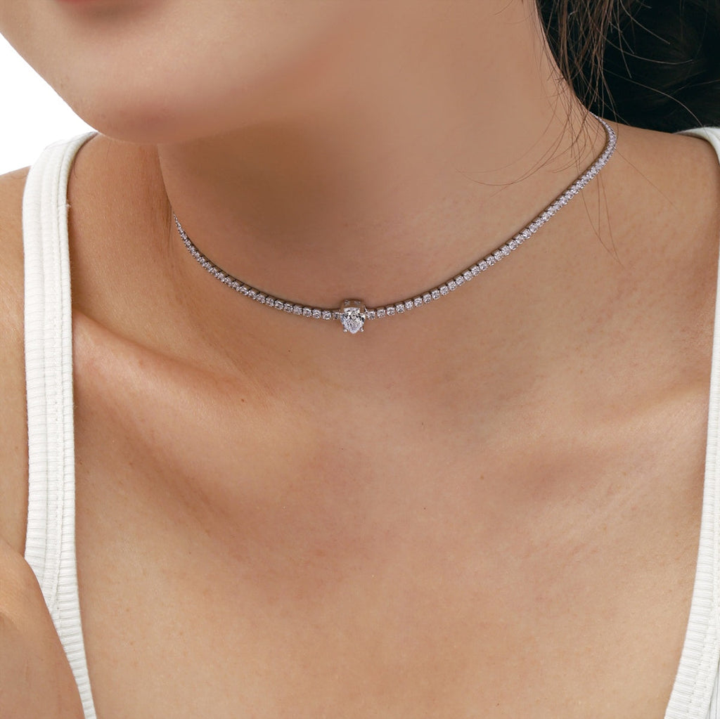 [Clover Jewelry]1.0カラット ユニーク ペアカット テニスネックレス