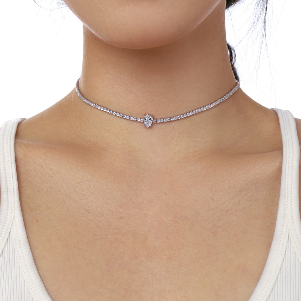 [Clover Jewelry]1.0カラット ユニーク ペアカット テニスネックレス