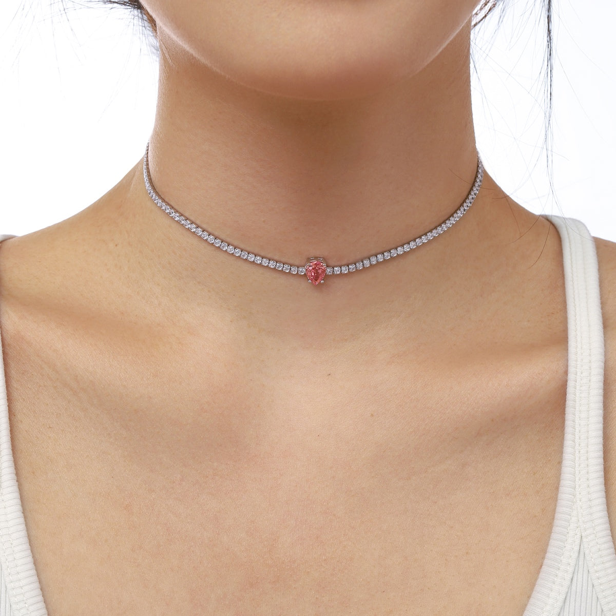 [Clover Jewelry]1.0カラット ユニーク ペアカット テニスネックレス