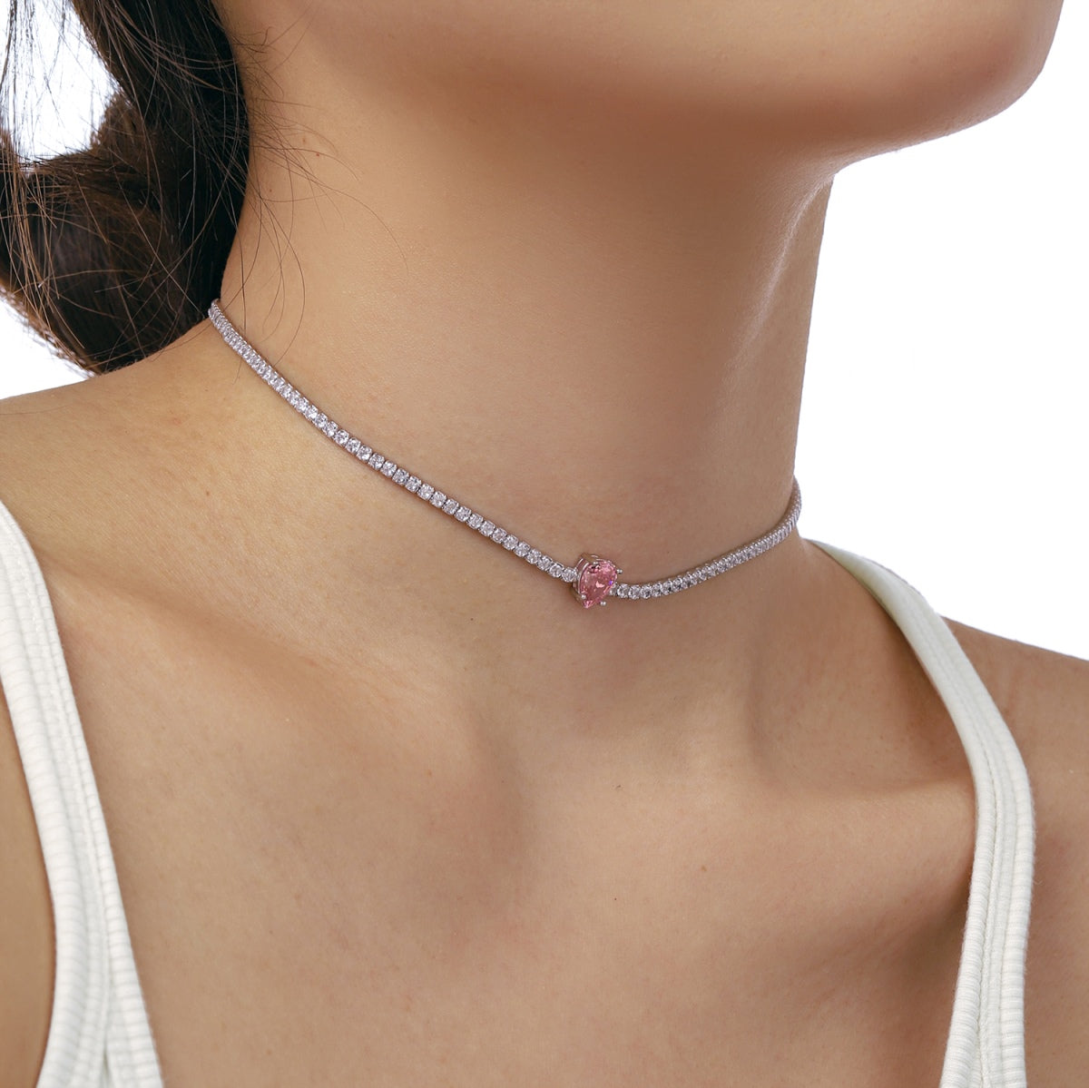 [Clover Jewelry]1.0カラット ユニーク ペアカット テニスネックレス