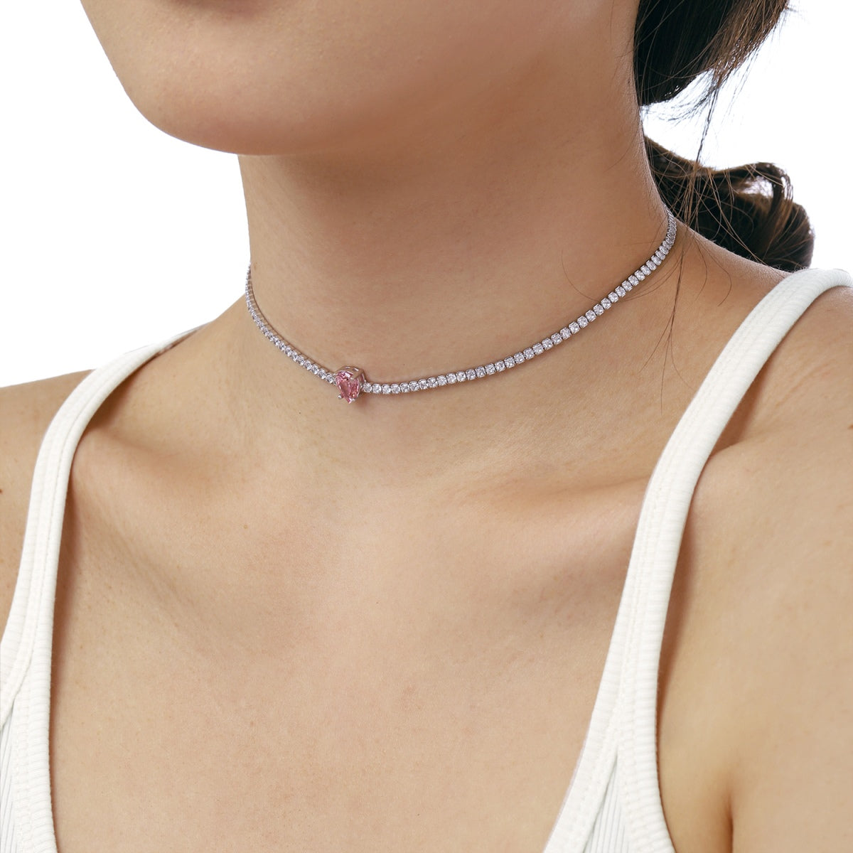 [Clover Jewelry]1.0カラット ユニーク ペアカット テニスネックレス