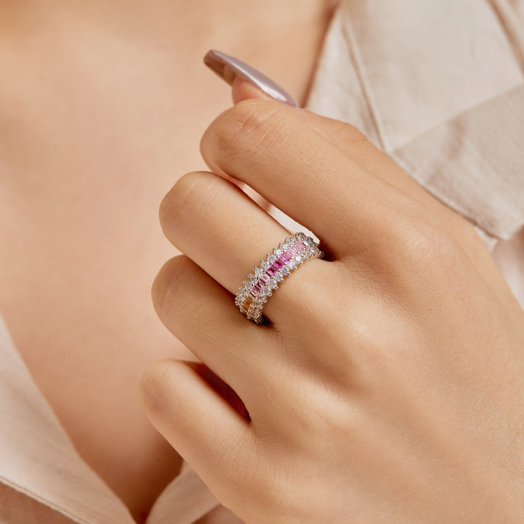[Clover Jewelry]華やかなカラフルラディアントカットデイリーリング
