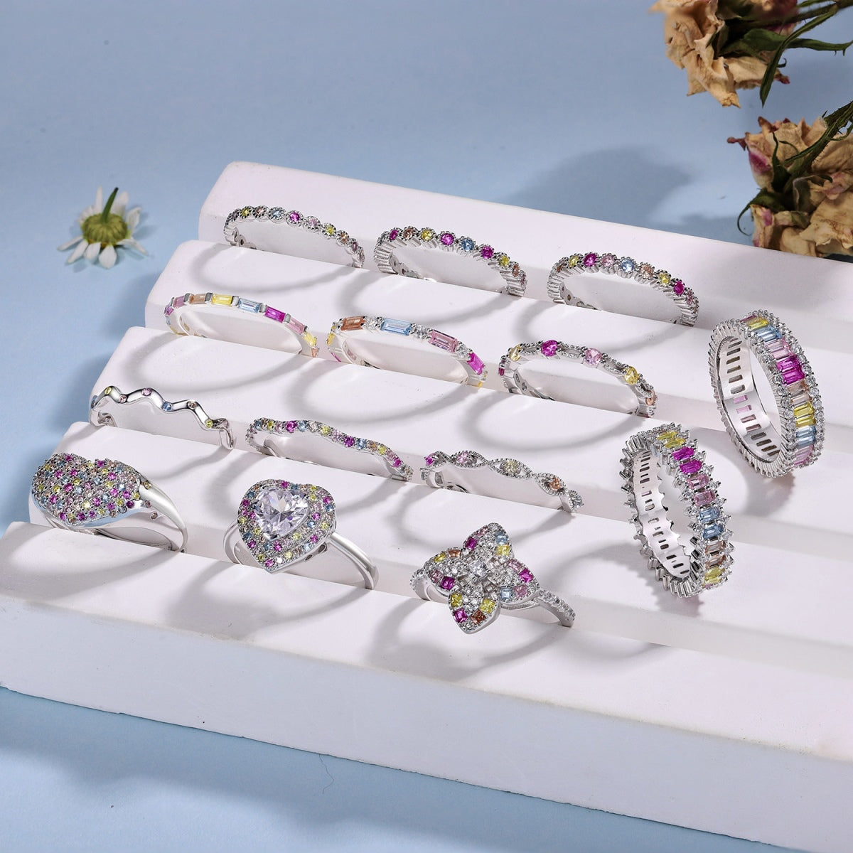[Clover Jewelry]カラフルなラウンドカットのパーティリング
