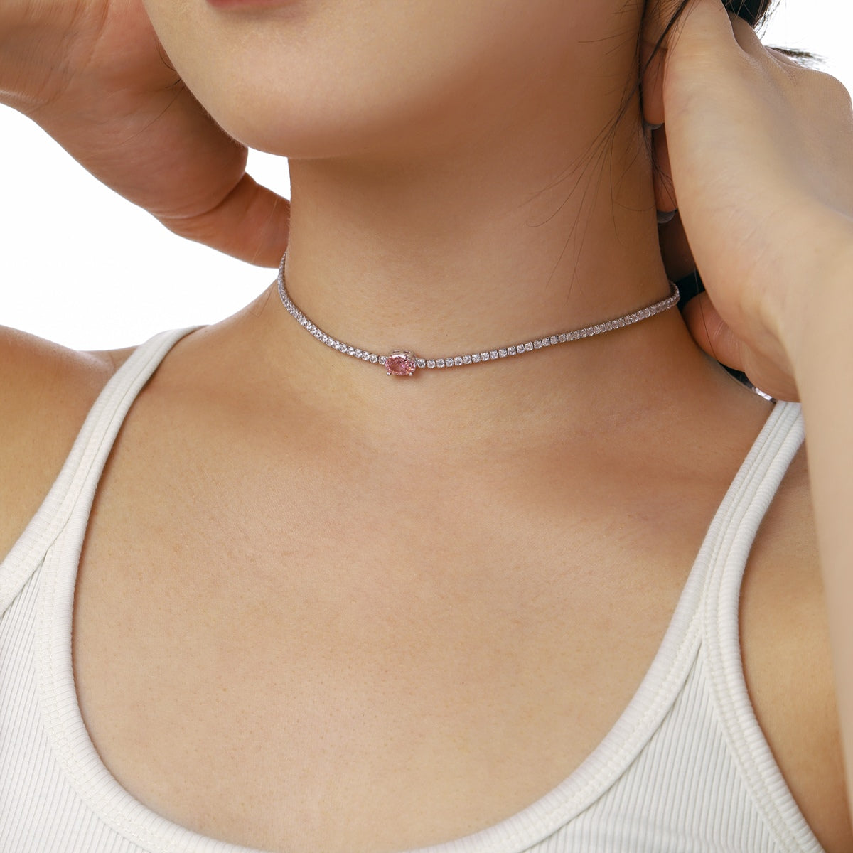 [Clover Jewelry]1.0カラット 輝くオーバルカットネックレス