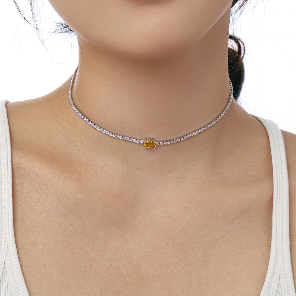 [Clover Jewelry]1.0カラット 輝くオーバルカットネックレス