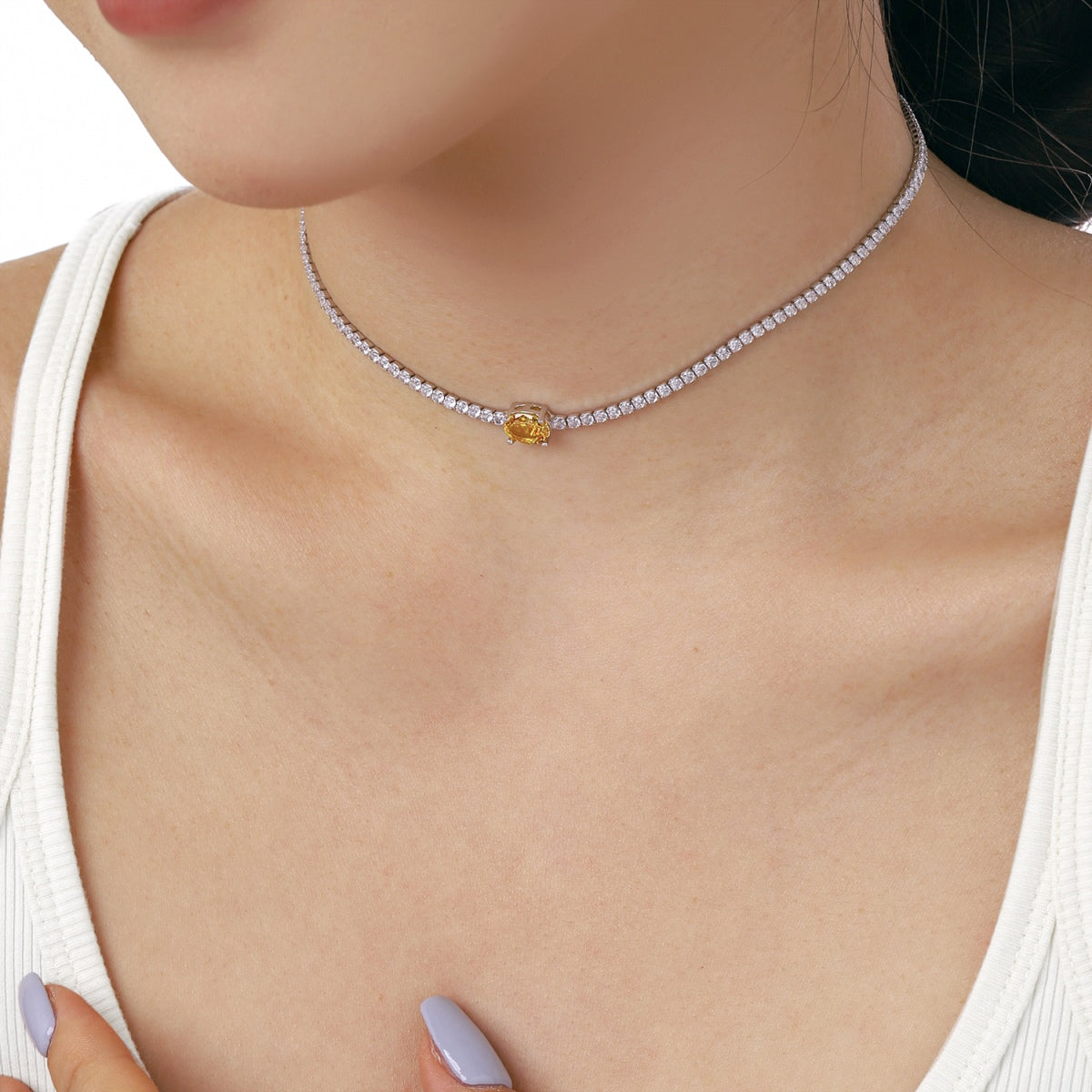 [Clover Jewelry]1.0カラット 輝くオーバルカットネックレス