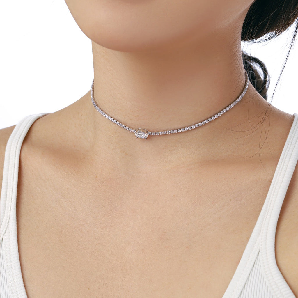 [Clover Jewelry]1.0カラット 輝くオーバルカットネックレス