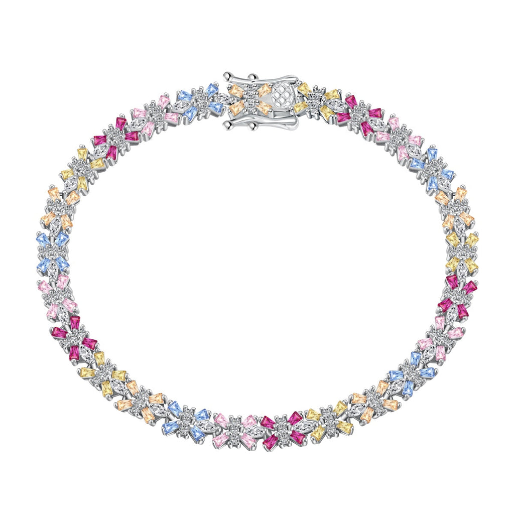 [Clover Jewelry]煌めくカラフルなエメラルドカットパーティーブレスレット
