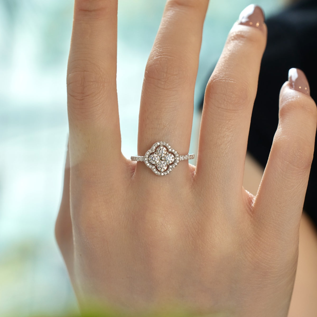 [Clover Jewelry]Vierblättriger Kleeblatt-Blumen-Design-Ring