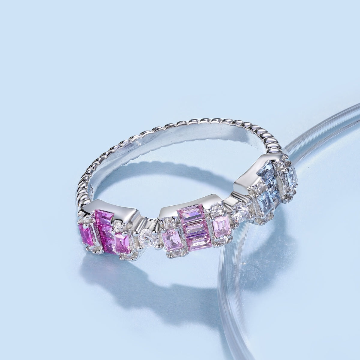 [Clover Jewelry]ユニークなカラフルエメラルドカットパーティーリング