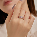 [Clover Jewelry]鮮やかな色合いのラディアントカットパーティーリング