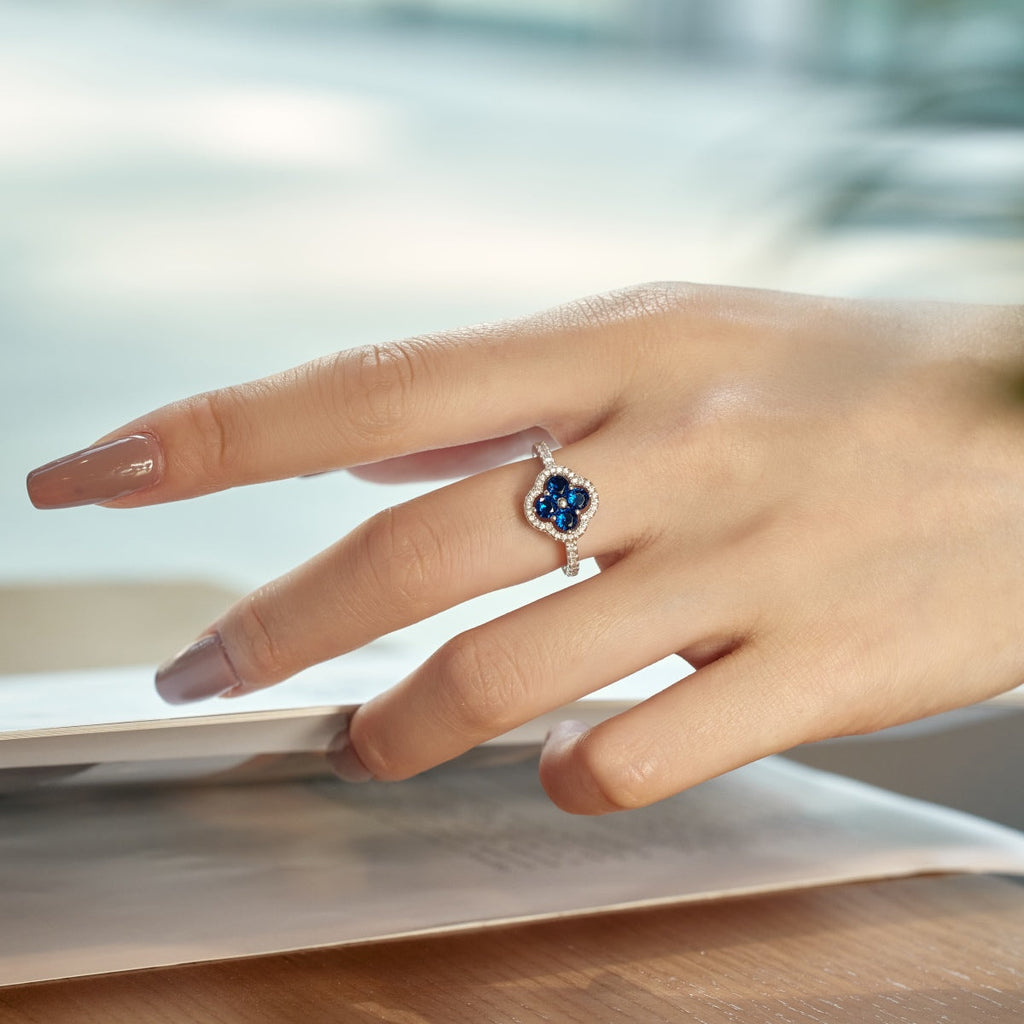 [Clover Jewelry]Vierblättriger Kleeblatt-Blumen-Design-Ring