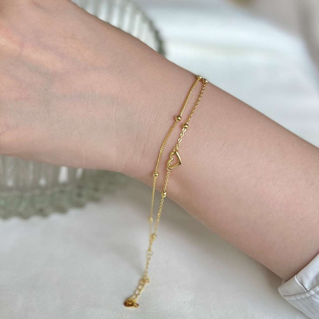 [Clover Jewelry]Zierliches doppellagiges Liebesherz-Armband