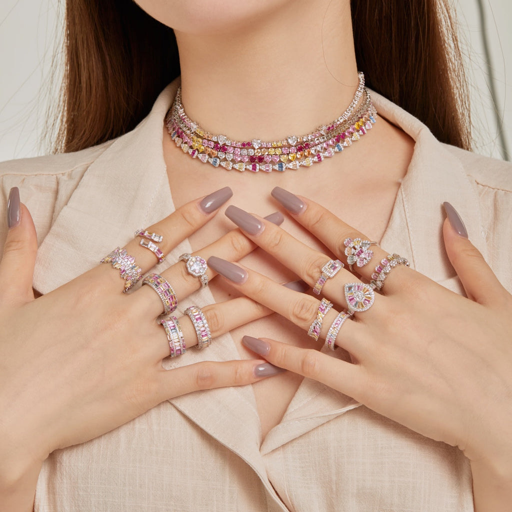 [Clover Jewelry]デイリーリング: 可憐なカラフルラディアントカット