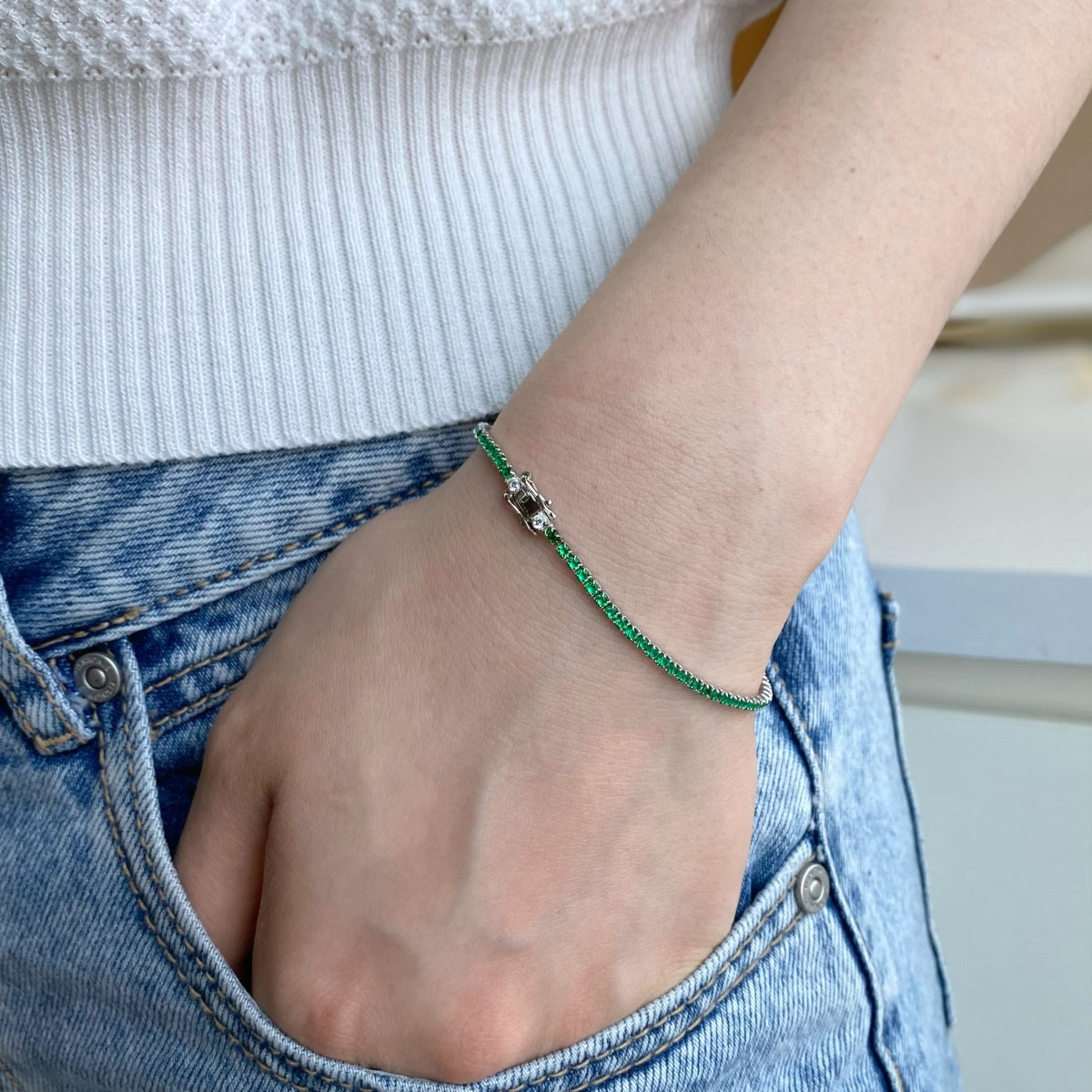 [Clover Jewelry]煌めくカラフルなラウンドカットのデイリーブレスレット