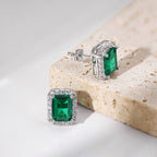 [Clover Jewelry]ラグジュアリーな上品なエメラルドカットバンケットイヤリング