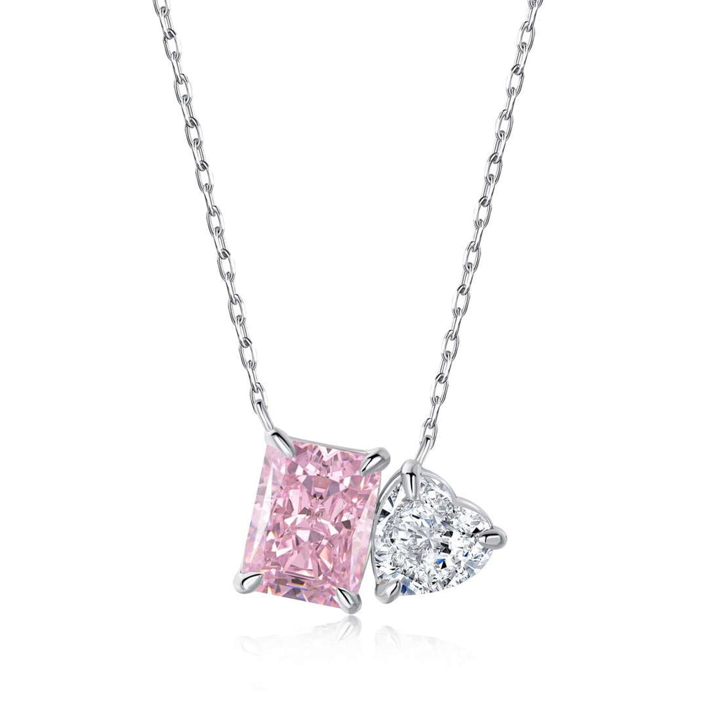 [Clover Jewelry]Funkelnde Halskette mit Quadrat- und Herzform