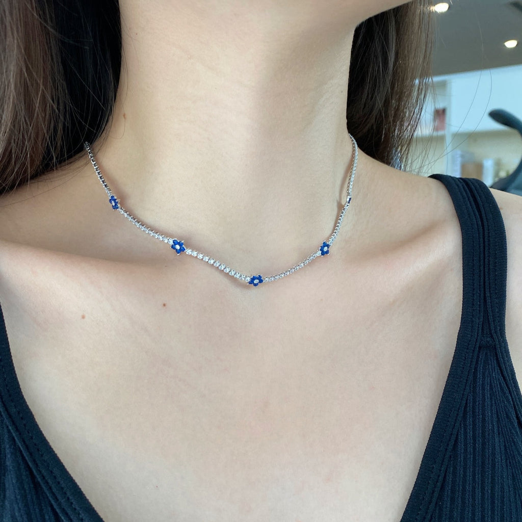 [クローバージュエリー]豪華なカラフルフラワーテニスネックレス