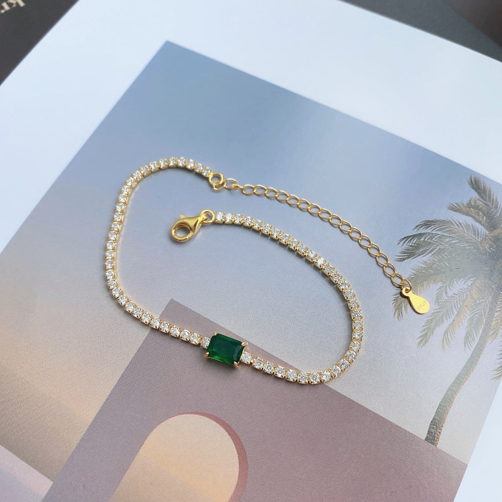 [Clover Jewelry]1.0カラット ユニークエメラルドカット バンケットブレスレット