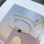 [Clover Jewelry]1.0カラット ユニークエメラルドカット バンケットブレスレット
