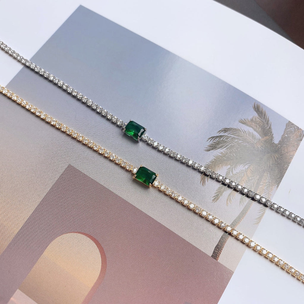 [Clover Jewelry]1.0カラット ユニークエメラルドカット バンケットブレスレット
