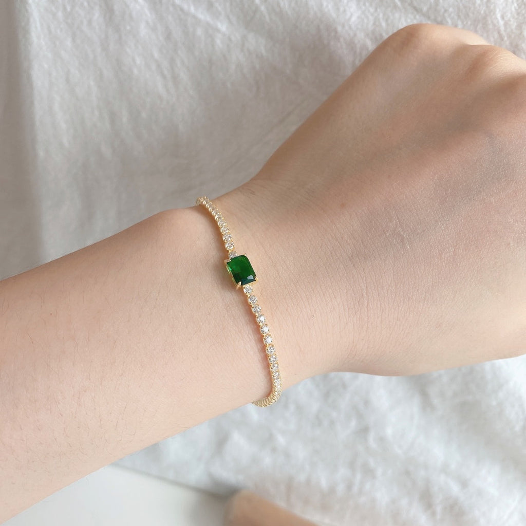[Clover Jewelry]1.0カラット ユニークエメラルドカット バンケットブレスレット