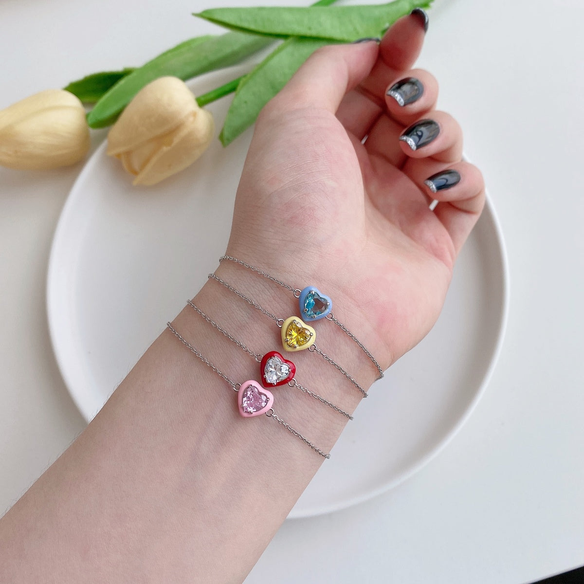 [Clover Jewelry]Funkelndes romantisches Herzform-Liebhaber-Armband