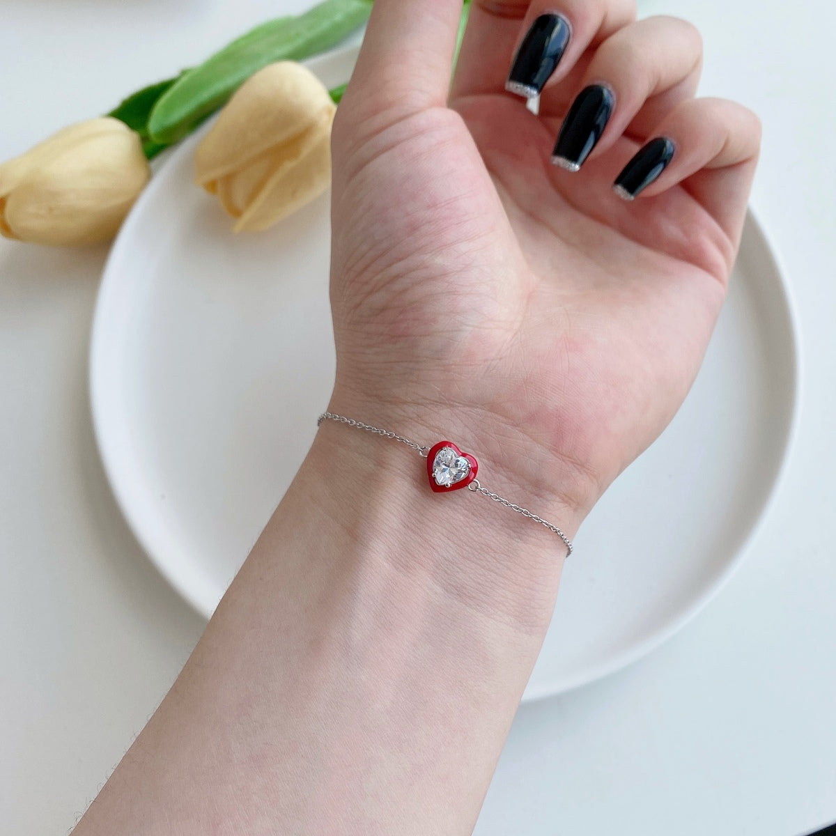 [Clover Jewelry]Funkelndes romantisches Herzform-Liebhaber-Armband