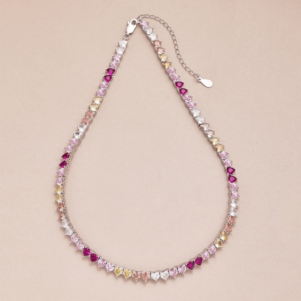 [Clover Jewelry]Sparkling Colorful Full Heart Tennis Necklace