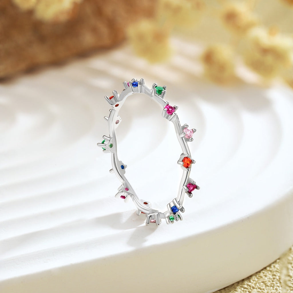 [クローバージュエリー]華やかなカラフルラウンドカットデイリーリング