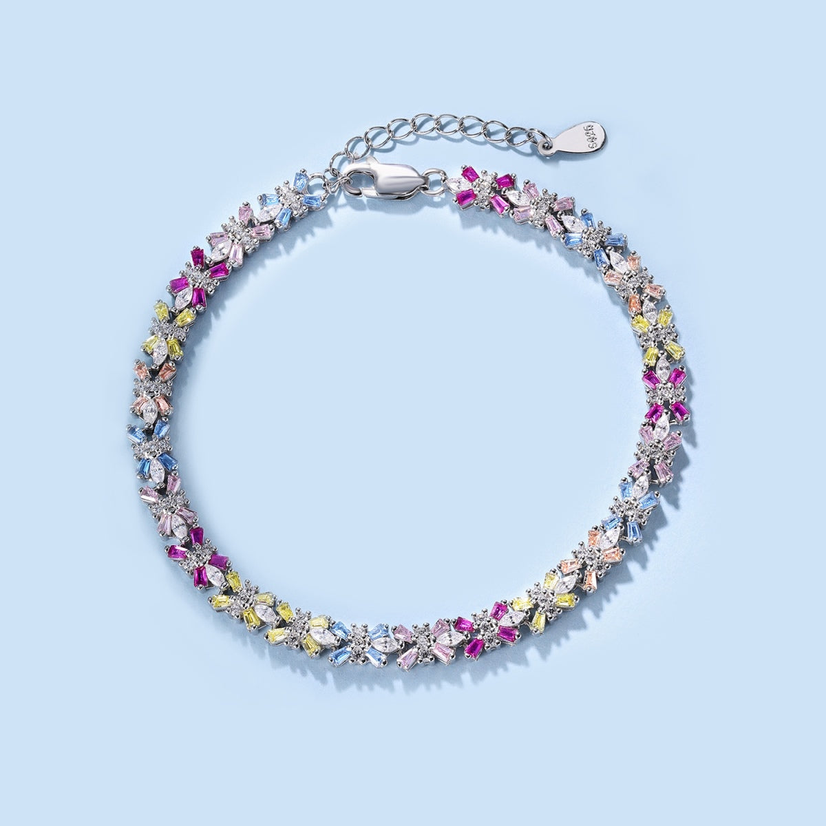 [Clover Jewelry]煌めくカラフルなエメラルドカットパーティーブレスレット