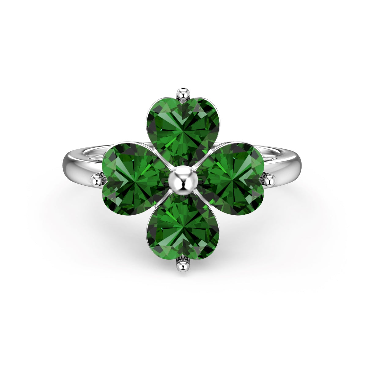 [Clover Jewelry]Herzförmiger vierblättriger Kleeblatt-Kugelring