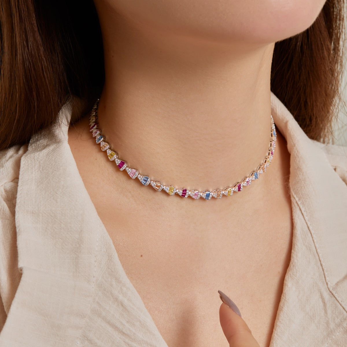 [Clover Jewelry]煌めくカラフルレインボーネックレス