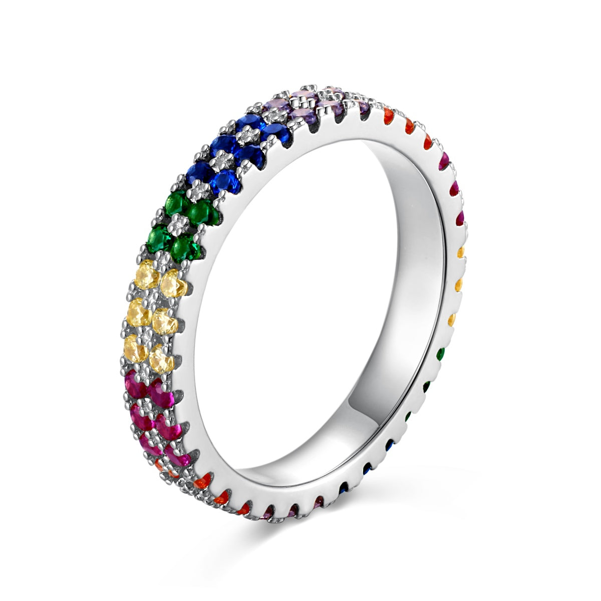 [Clover Jewelry]ユニークカラフルラウンドカットテニスリング