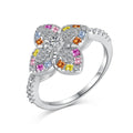 [Clover Jewelry]豪華なカラフルフラワー型バンケットリング