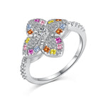 [Clover Jewelry]豪華なカラフルフラワー型バンケットリング