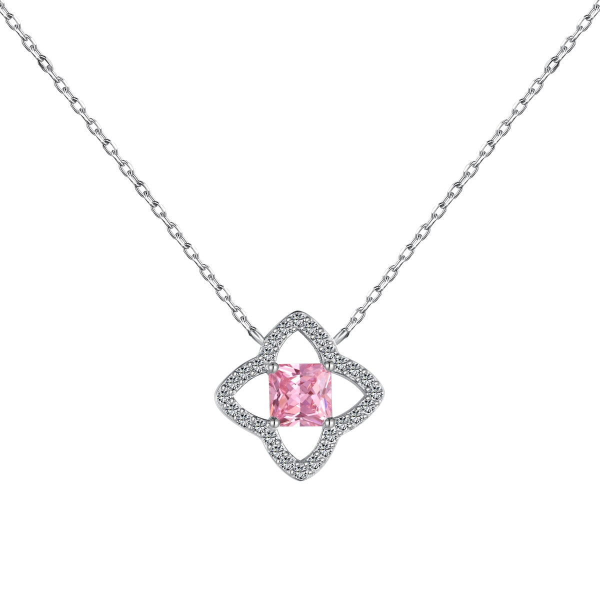 [Clover Jewelry] 豪華フラワーシェイプ・プリンセスカットネックレス