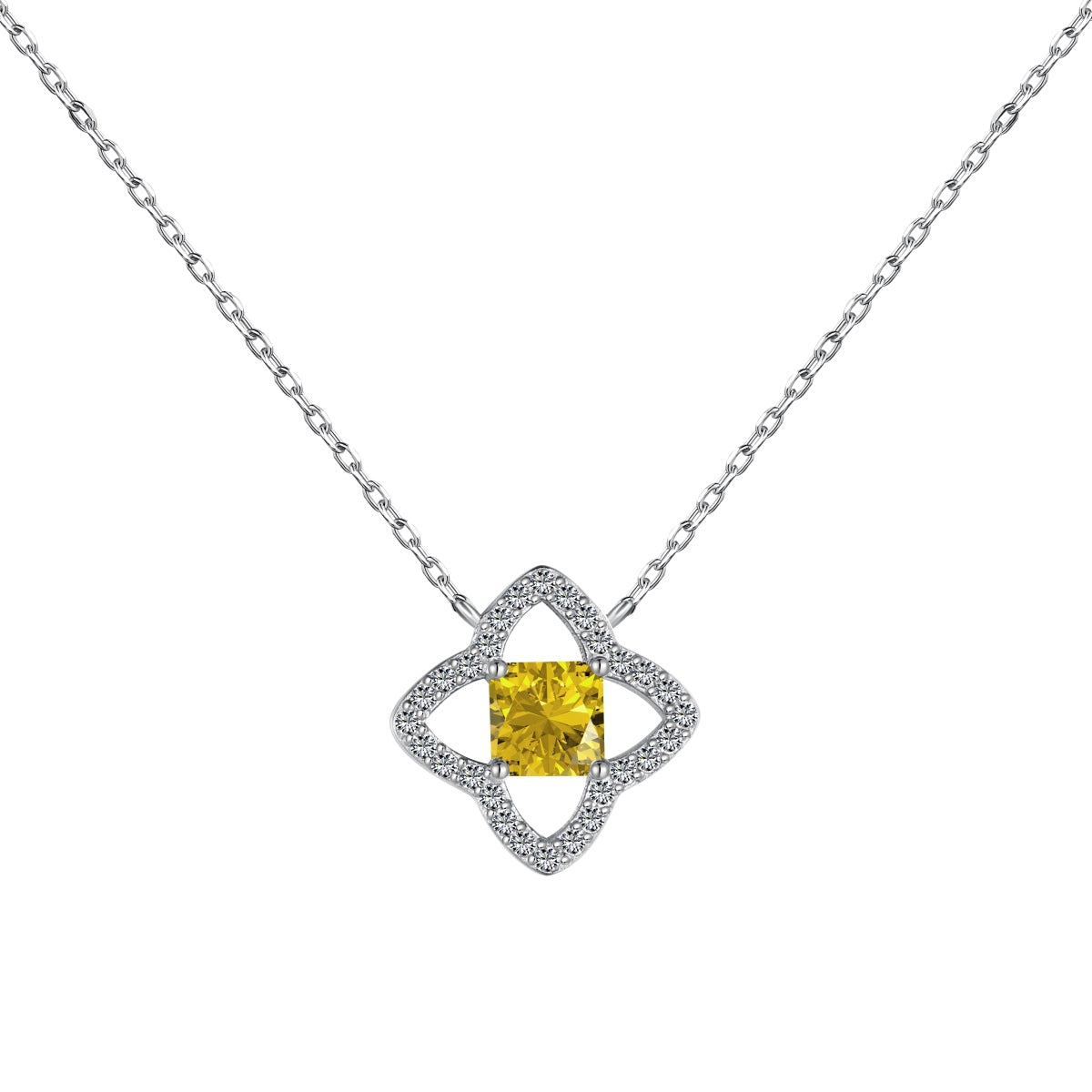 [Clover Jewelry] 豪華フラワーシェイプ・プリンセスカットネックレス