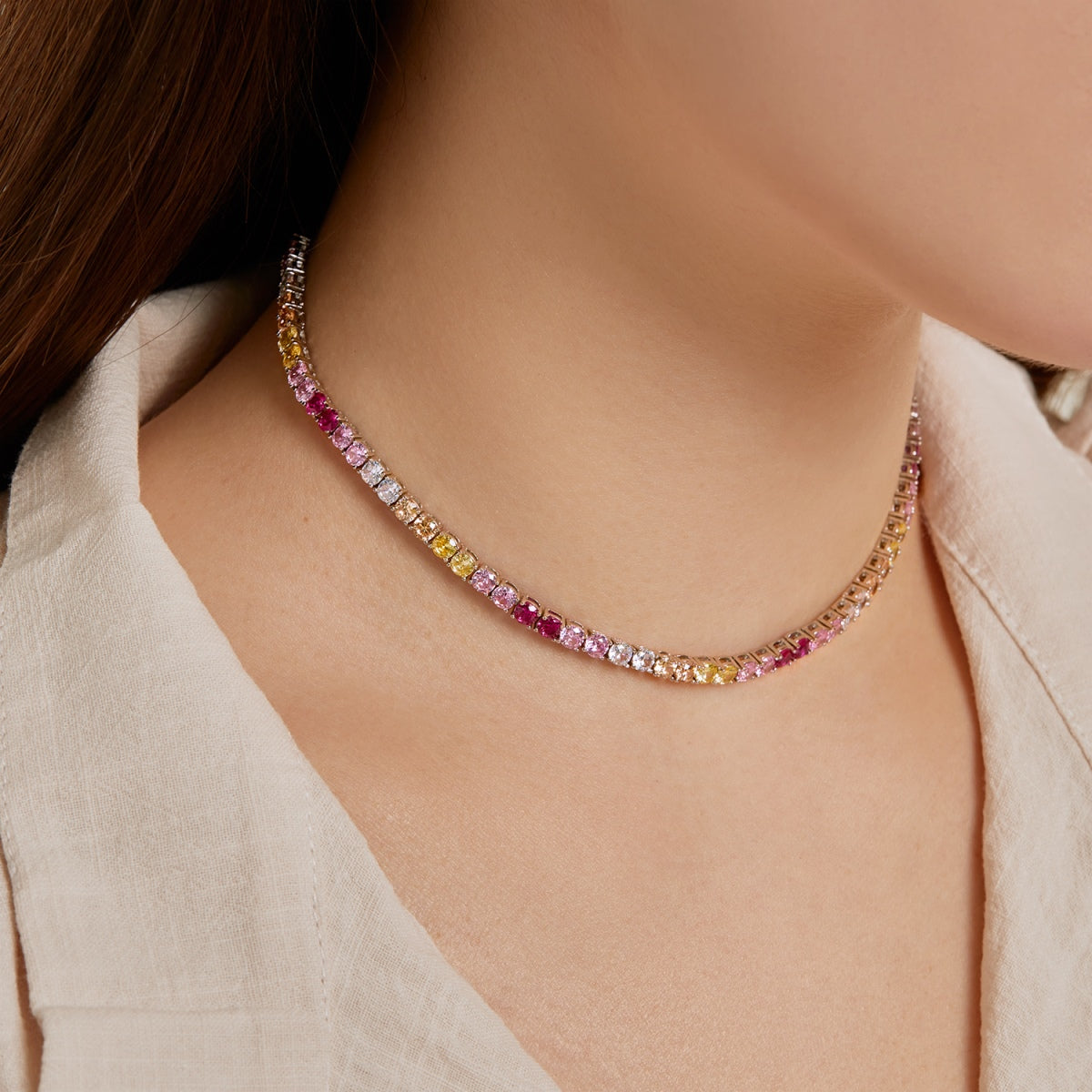 [Clover Jewelry]カラフルなテニスネックレス
