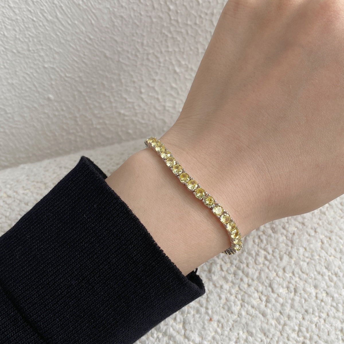 [Clover Jewelry]Ornates funkelndes rundgeschliffenes Tennisarmband