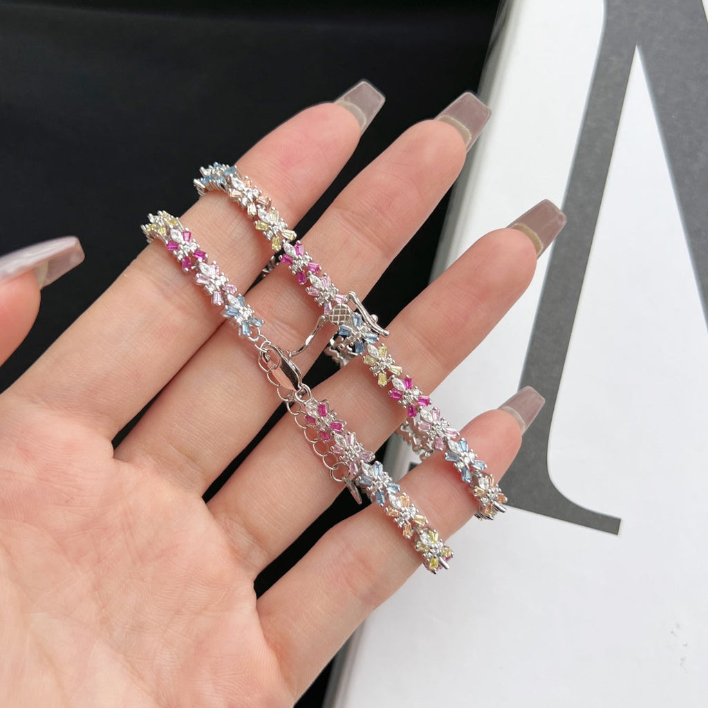 [Clover Jewelry]煌めくカラフルなエメラルドカットパーティーブレスレット