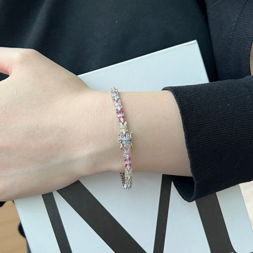 [Clover Jewelry]煌めくカラフルなエメラルドカットパーティーブレスレット