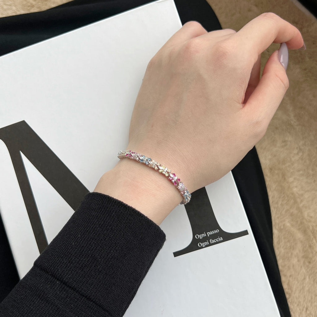 [Clover Jewelry]煌めくカラフルなエメラルドカットパーティーブレスレット