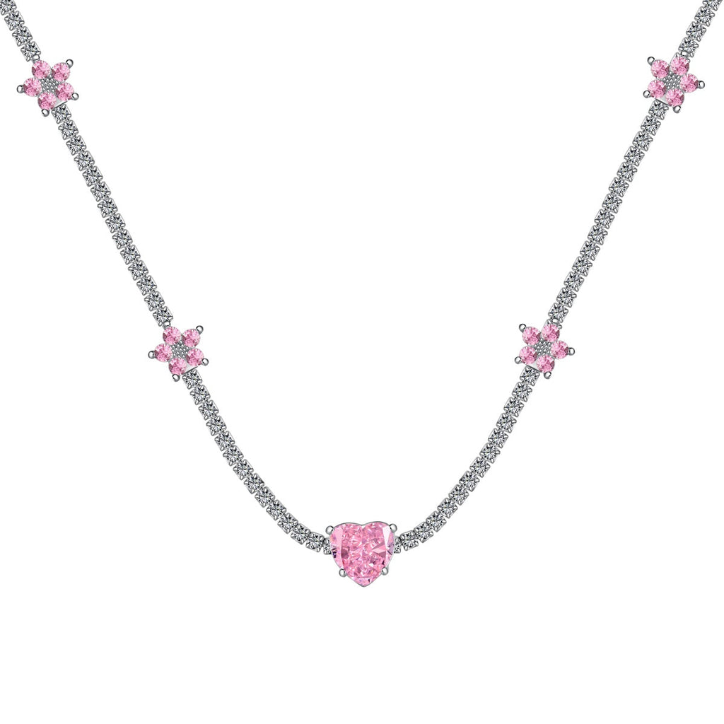 [Clover Jewelry]煌めくピンクのハートフラワーネックレス